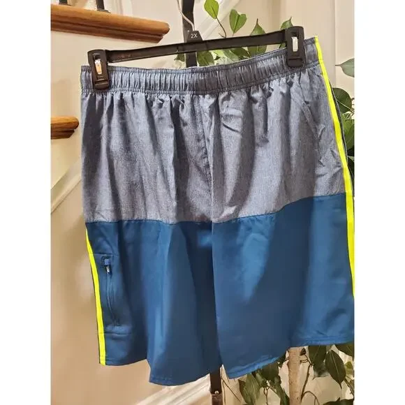 Nike Men Blue Polyester Pull On Drawstring Swim Trunk Logo Print Shorts Size LT
